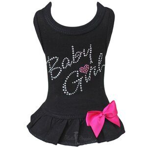 Black Medium Baby Girl Dog Dress with Bling Rhinestones, Heart & Satin Bow